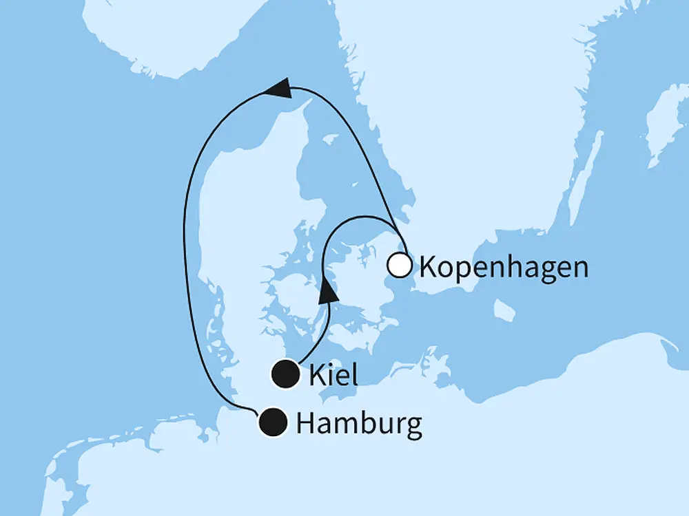 Hygge-Momente in Kopenhagen - ab Kiel/bis Hamburg - Routenbild
